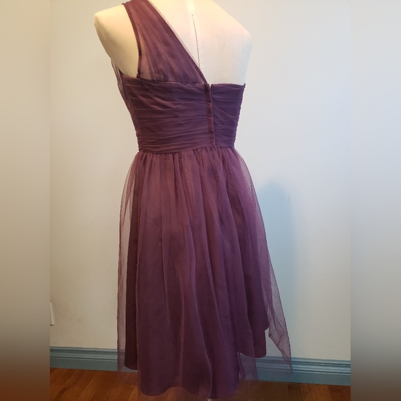David's Bridal Plum Tulle Bridesmaid Dress - Picture 2 of 3